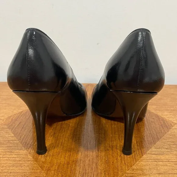 Stuart Weitzman Rita Pump 8M Black Leather High Heels Peep Toes Knot Shoes - Picture 10 of 14